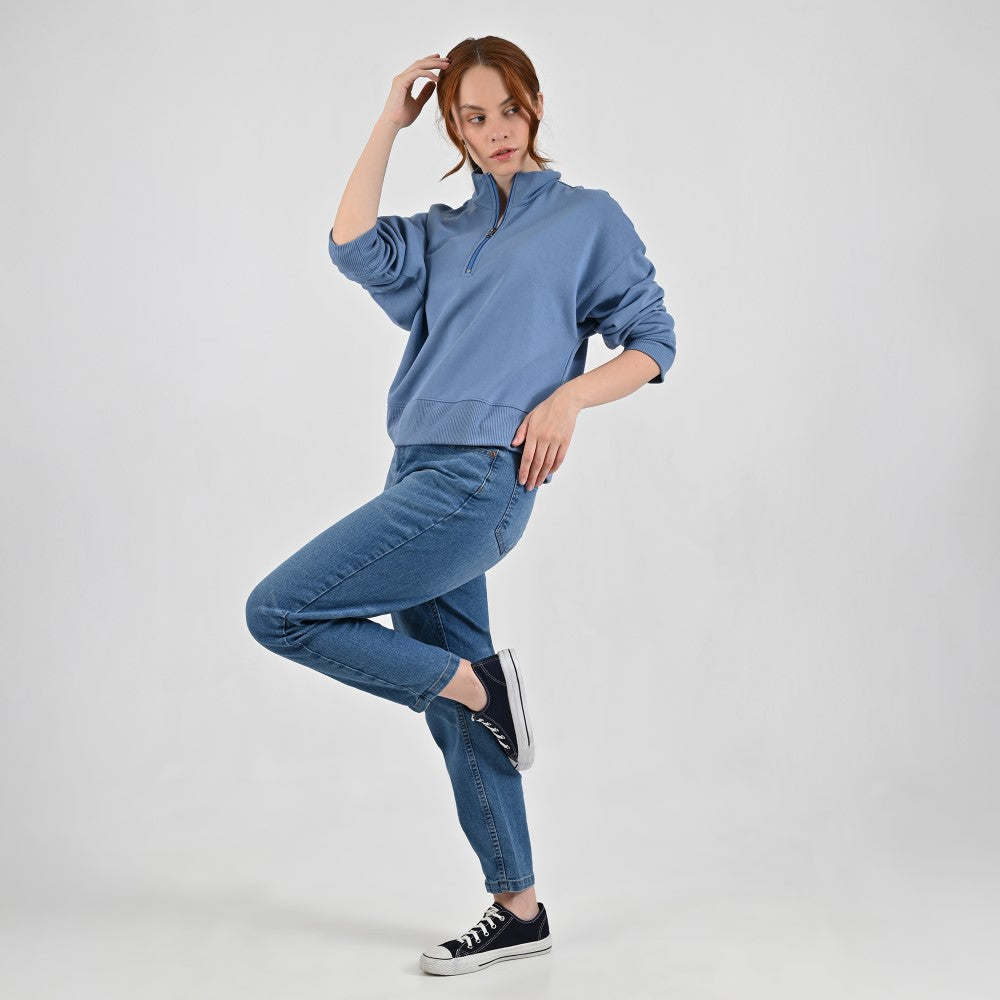 Sudadera Para Dama Supply Company Cuello Alto Con Cierre Fit 6910 Azul