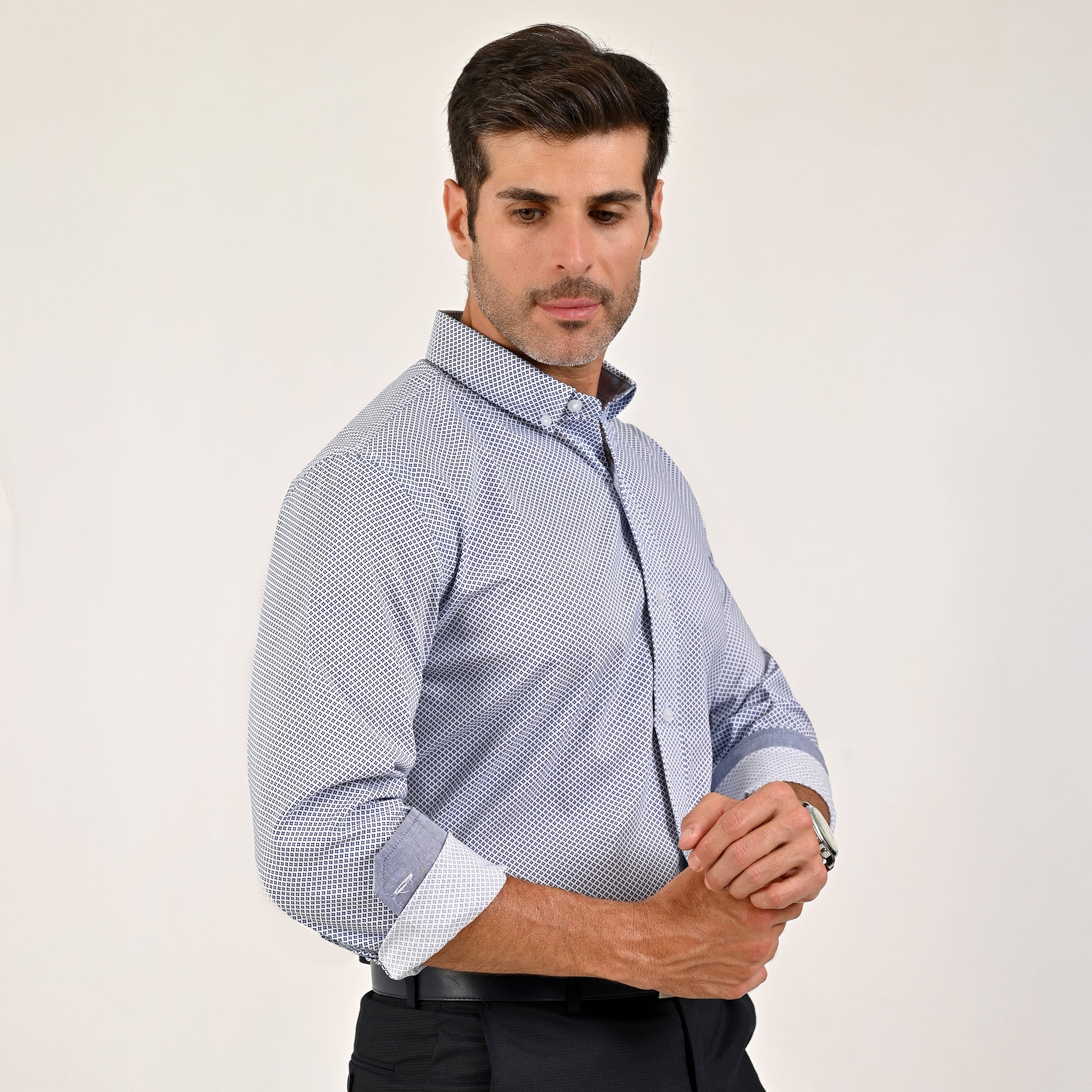 Camisa Yale Collection Para Caballero Manga Larga Slim Fit 4605 Azul Rey
