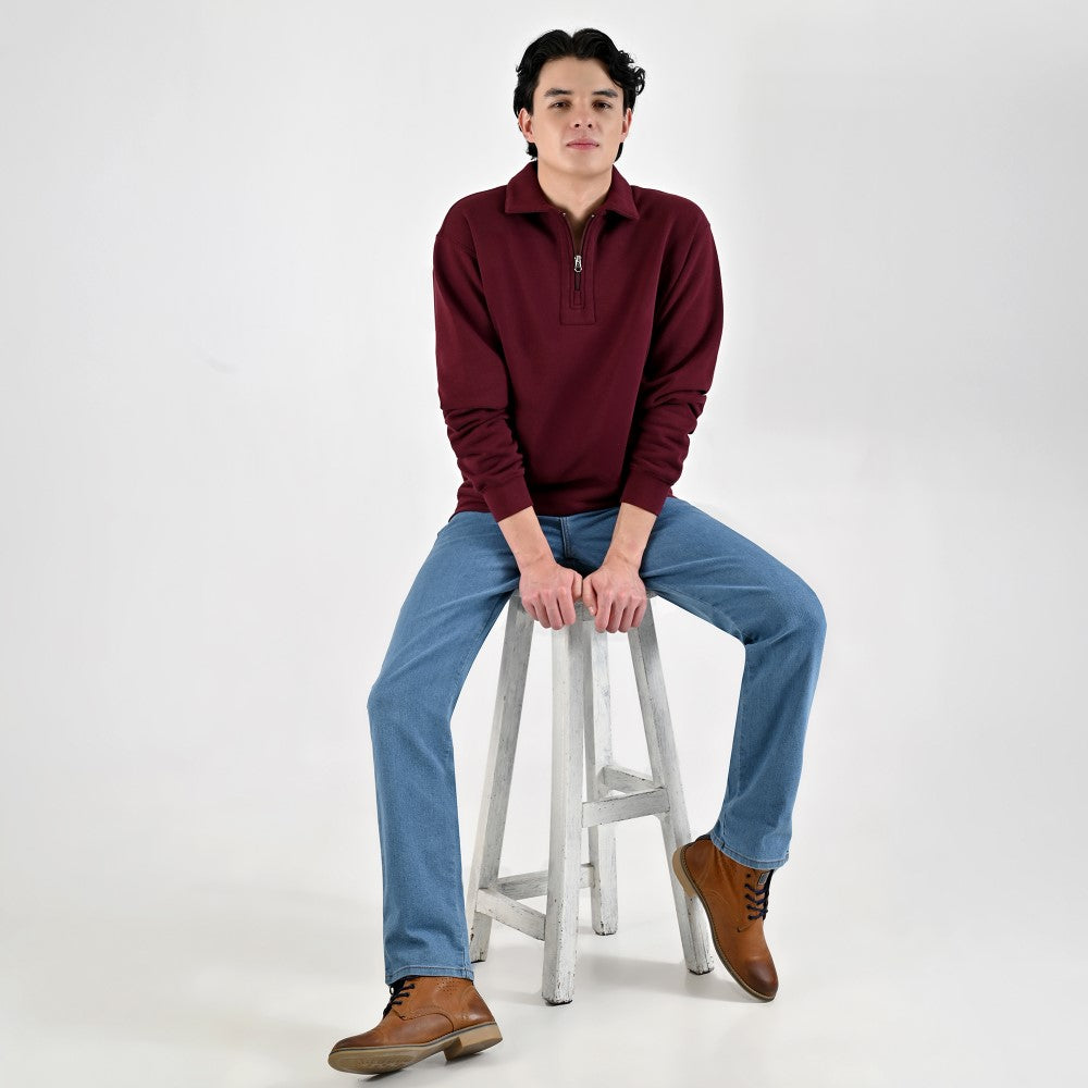 Sudadera Caballero Supply Company Cuello Polo Con Cierre Fit4720 Vino