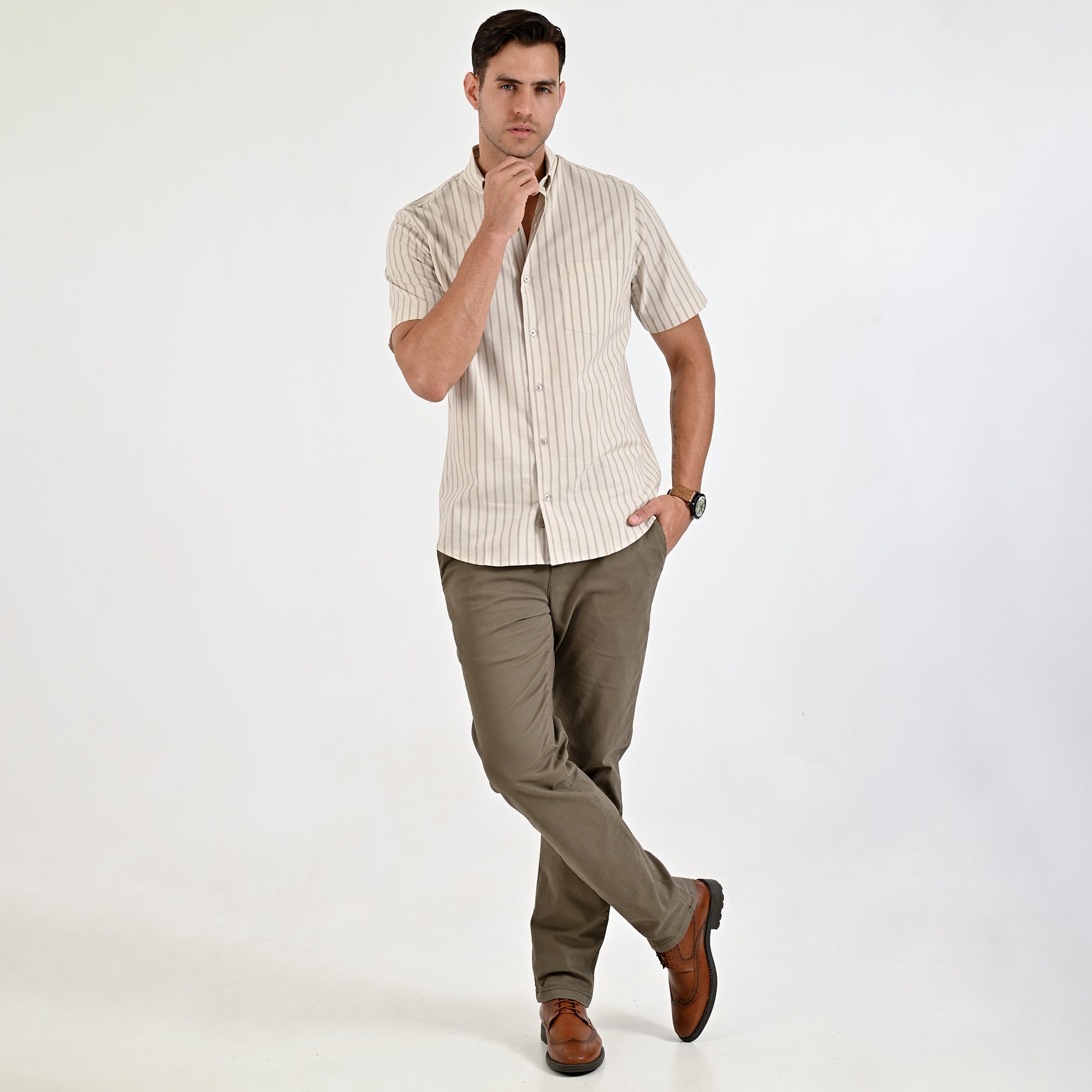 Camisa Yale Para Caballero Manga Corta Regular Fit 4756 Avellana