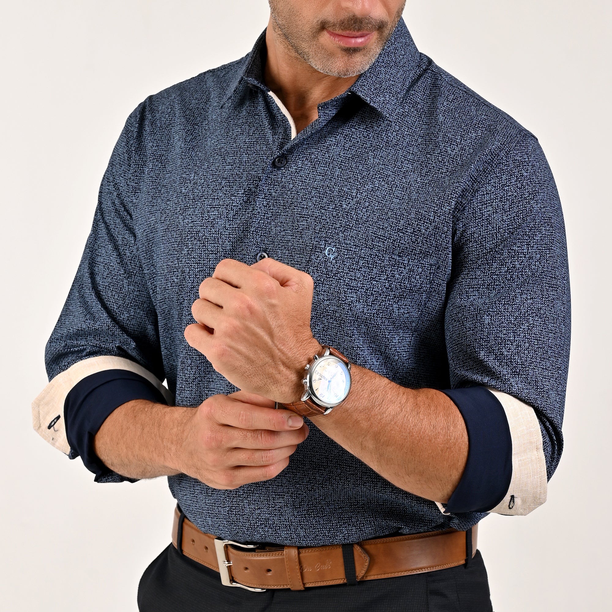 Camisa Yale Collection Para Caballero Manga Larga Slim Fit 4602 Marino