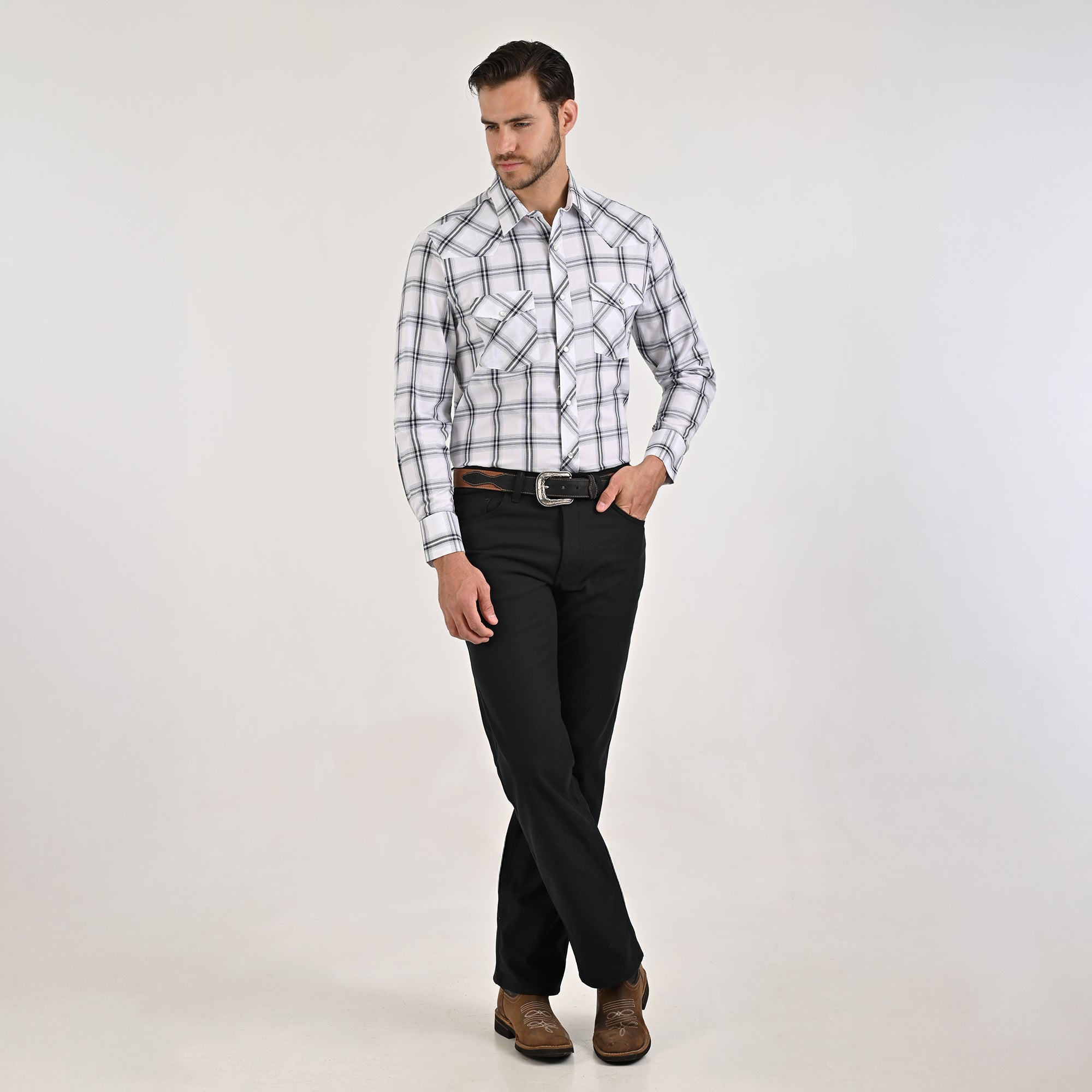 Camisa Yale Para Caballero Vaquera Manga Larga Regular Fit 4585 Blanco