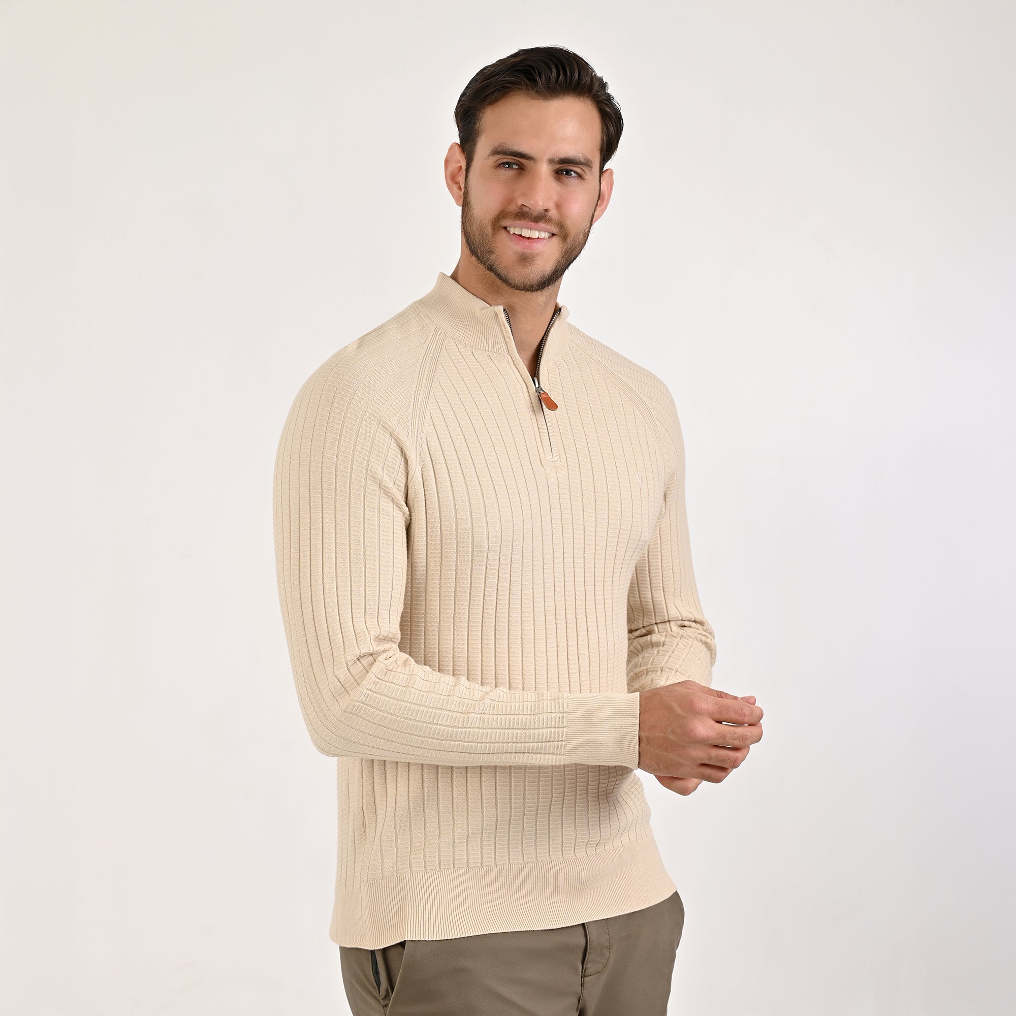 Sweater Yale Para Caballero Cuello Redondo Con Cierre Regular Fit 8100 Arena