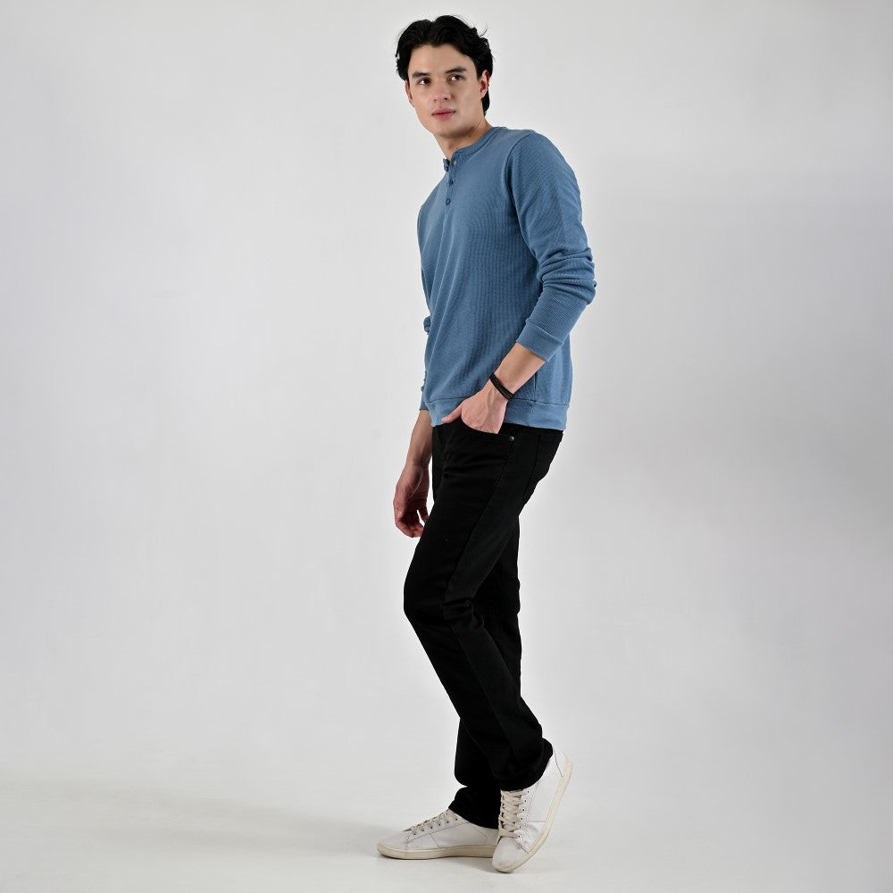 Detalle de Playera Caballero Supply Company Manga Larga Cuello Henley Slim Fit A909 Azul Pizarra