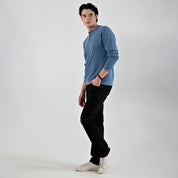 Detalle de Playera Caballero Supply Company Manga Larga Cuello Henley Slim Fit A909 Azul Pizarra