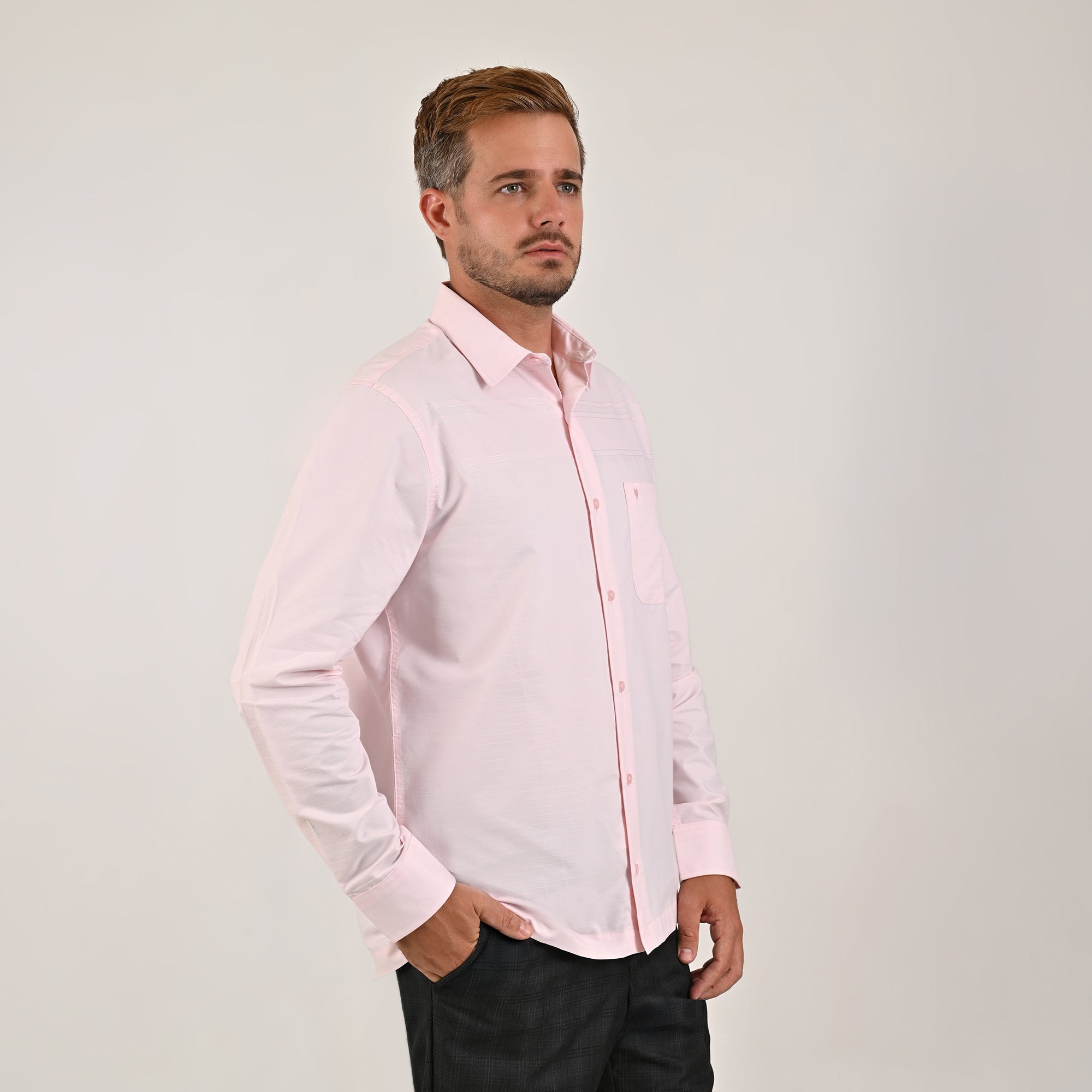 Camisa Yale Para Caballero Cenefa Manga Larga Classic Fit 4719 Rosa