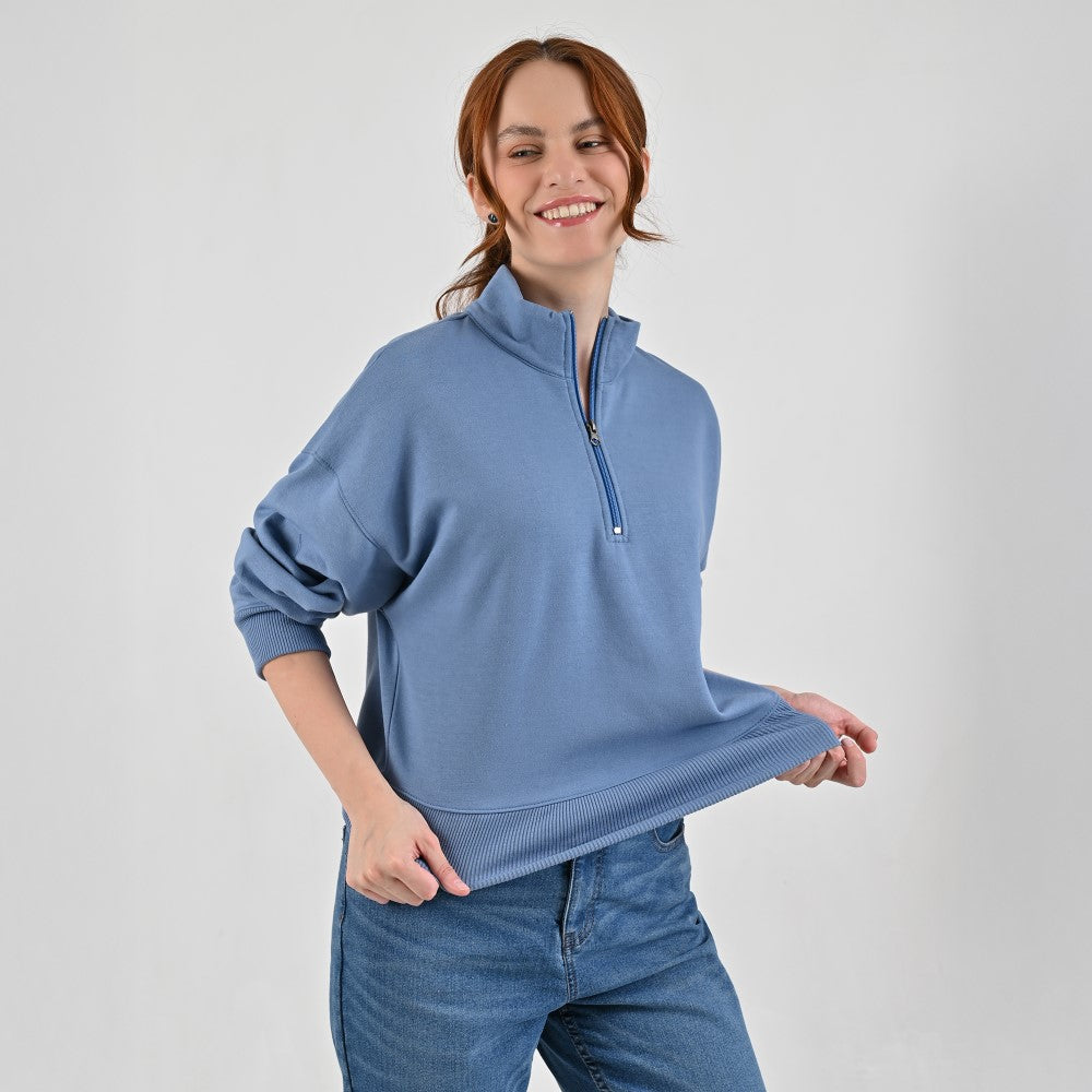 Sudadera Para Dama Supply Company Cuello Alto Con Cierre Fit 6910 Azul