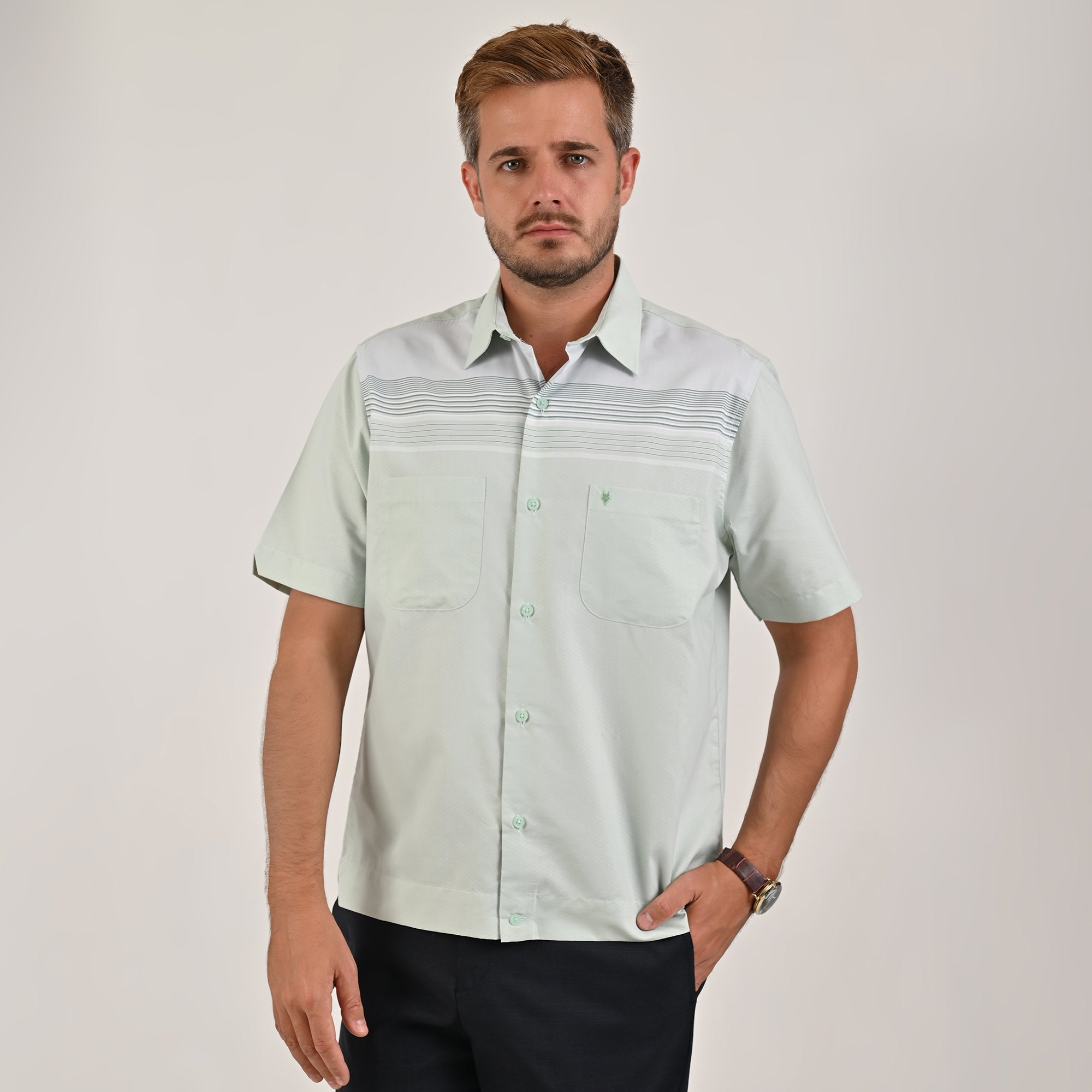 Camisa Yale Para Caballero Chazarilla Manga Corta Classis Fit 4710 Verde Agua