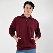 Sudadera Caballero Supply Company Cuello Polo Con Cierre Fit4720 Vino