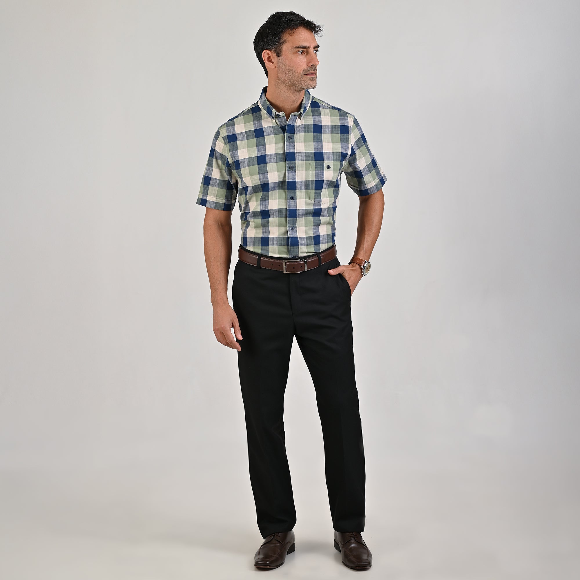 Camisa Yale Para Caballero Manga Corta Regular Fit 4650 Verde