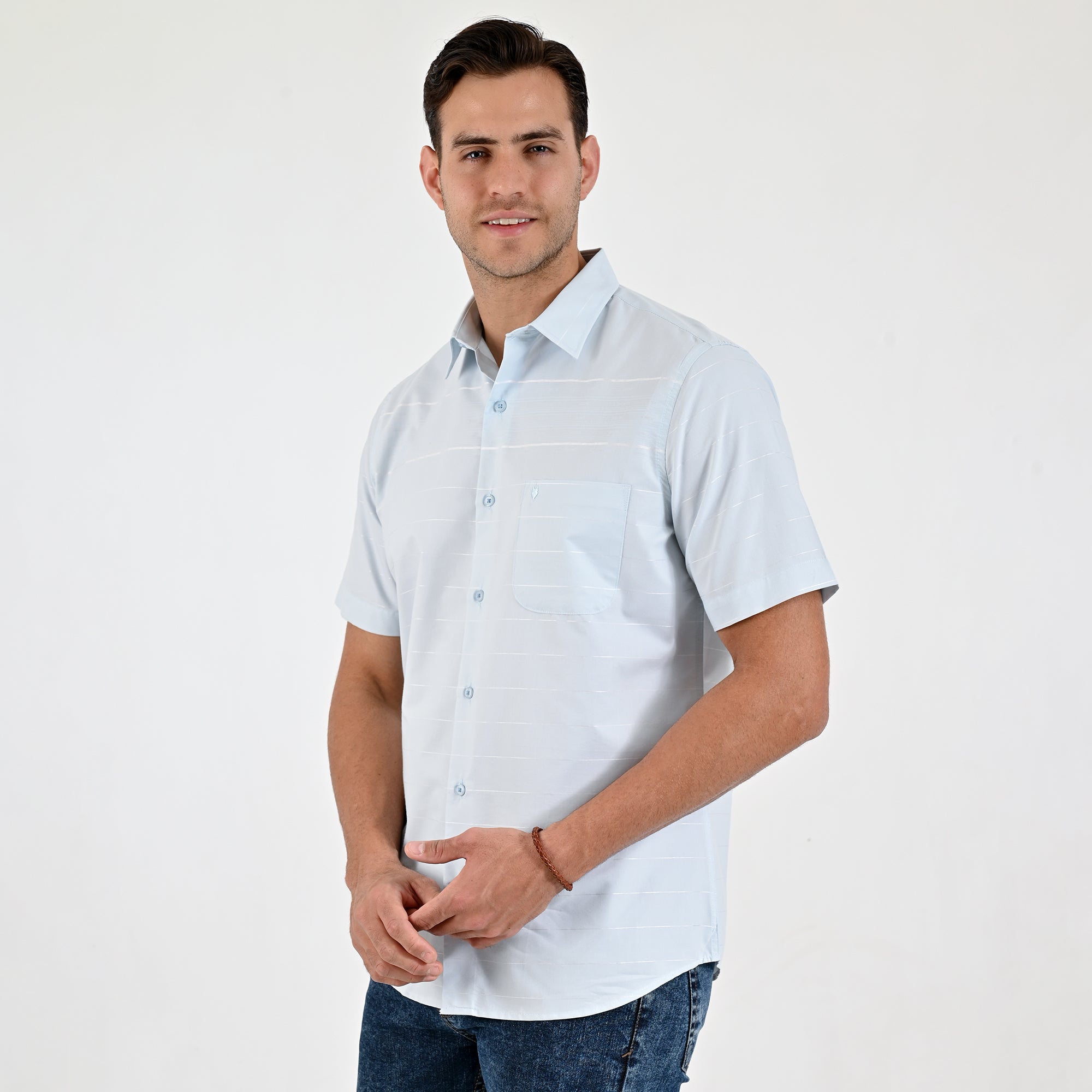 Camisa Yale Para Caballero Cenefa Manga Corta Classic Fit 4716 Azul cielo