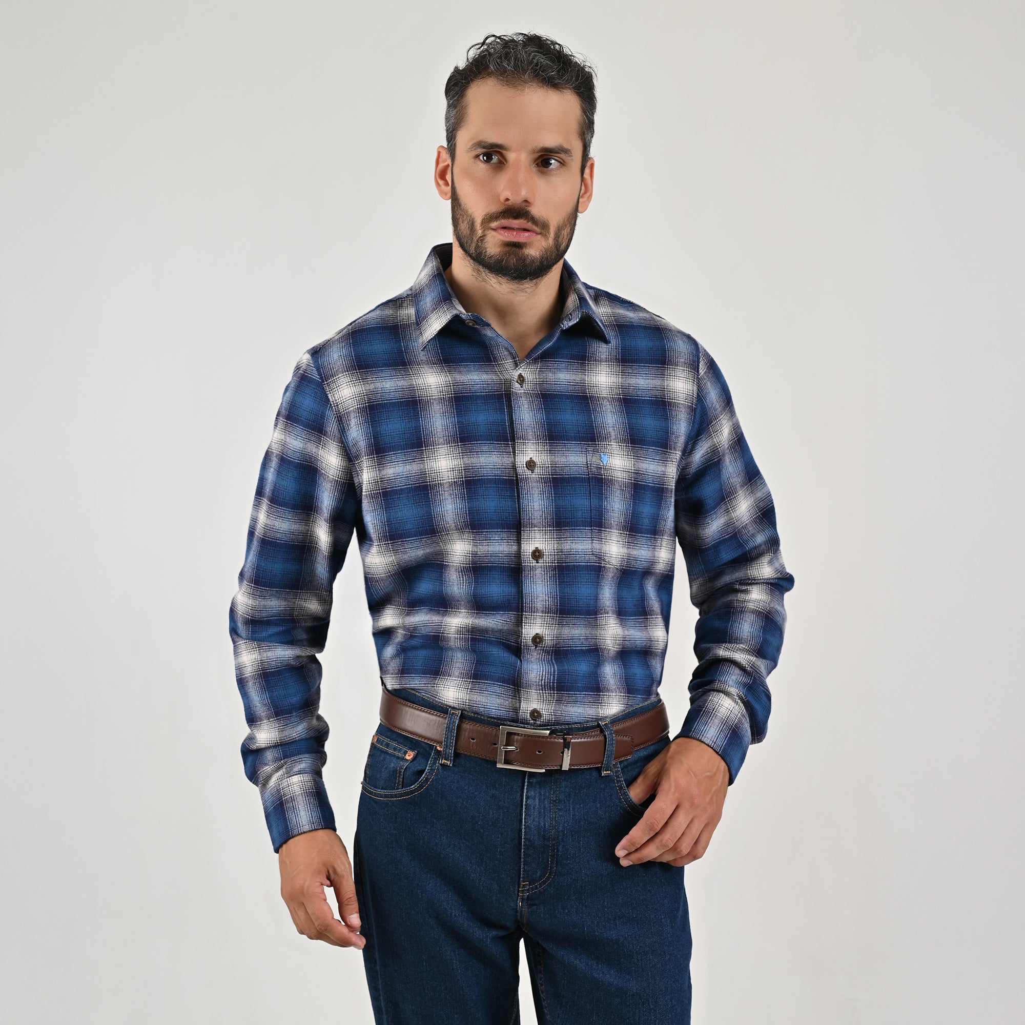 Camisa Yale Para Caballero Manga Larga Regular Fit 4640 Azul