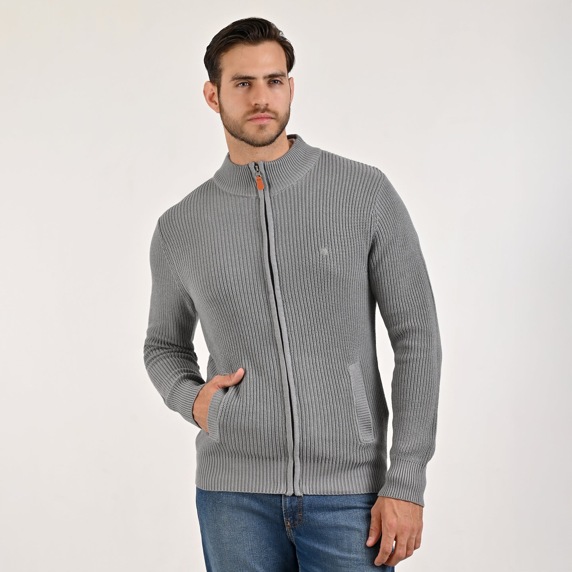 Sweater Yale Para Caballero Cuello Redondo Regular Fit 8100 Gris Medio