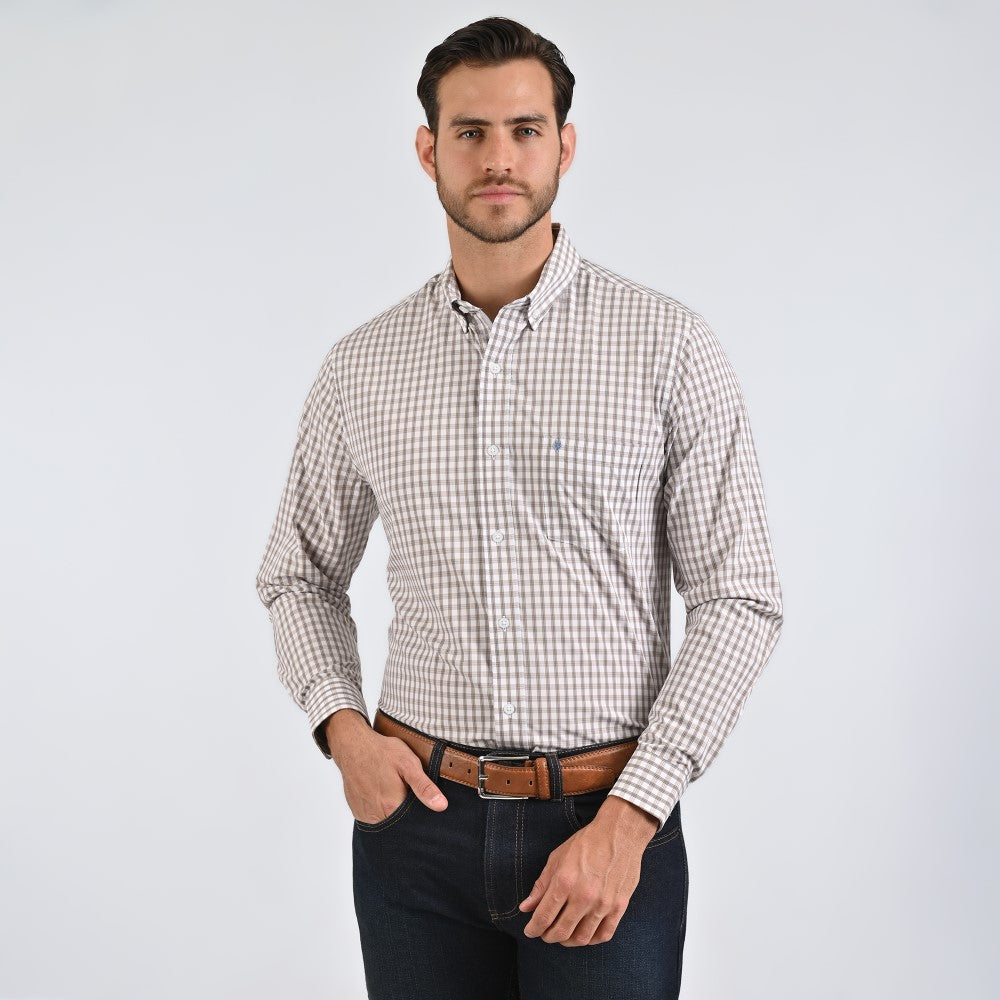 Camisa Yale Para Caballero Manga Larga Regular Fit 4752 Gris Medio