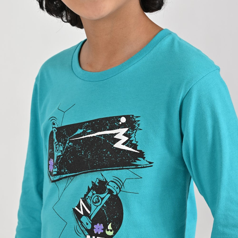 Playera Yale Boys Cuello Redondo Manga Larga Fit 6961 Verde Agua