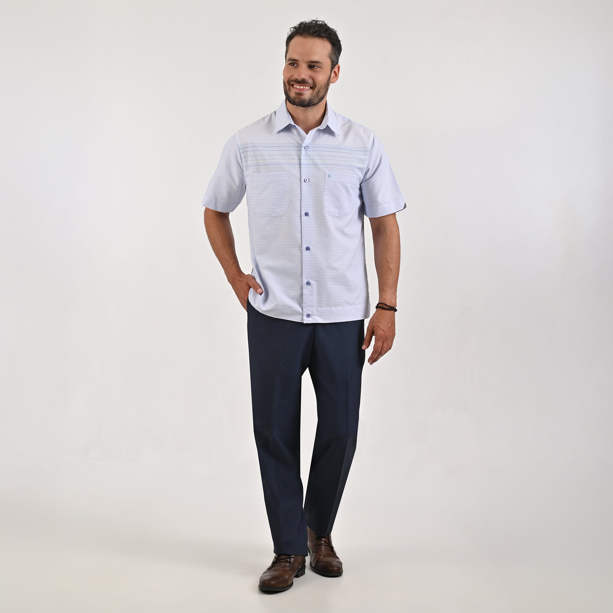 Camisa Yale Para Caballero Chazarilla Manga Corta Classis Fit 4708 Azul cielo