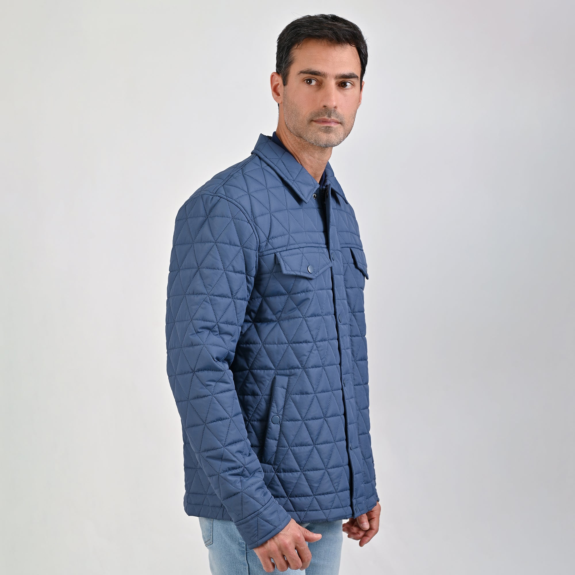 Chamarra Yale Para Caballero Capitonada Sin Capucha Regular Fit 6902 Azul Pizarra