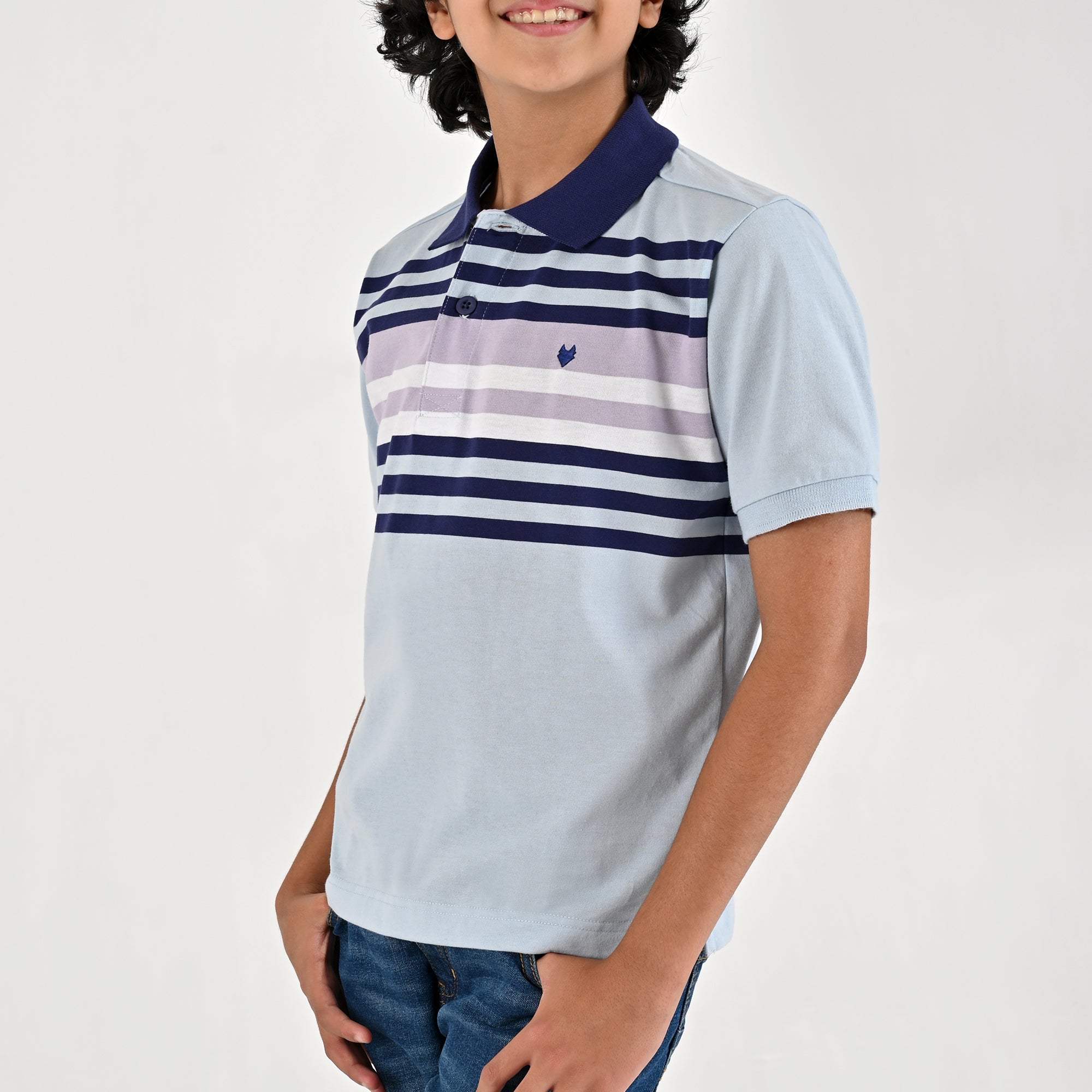 Playera Yale Boys Cuello Polo Manga Corta Fit 7389 Azul