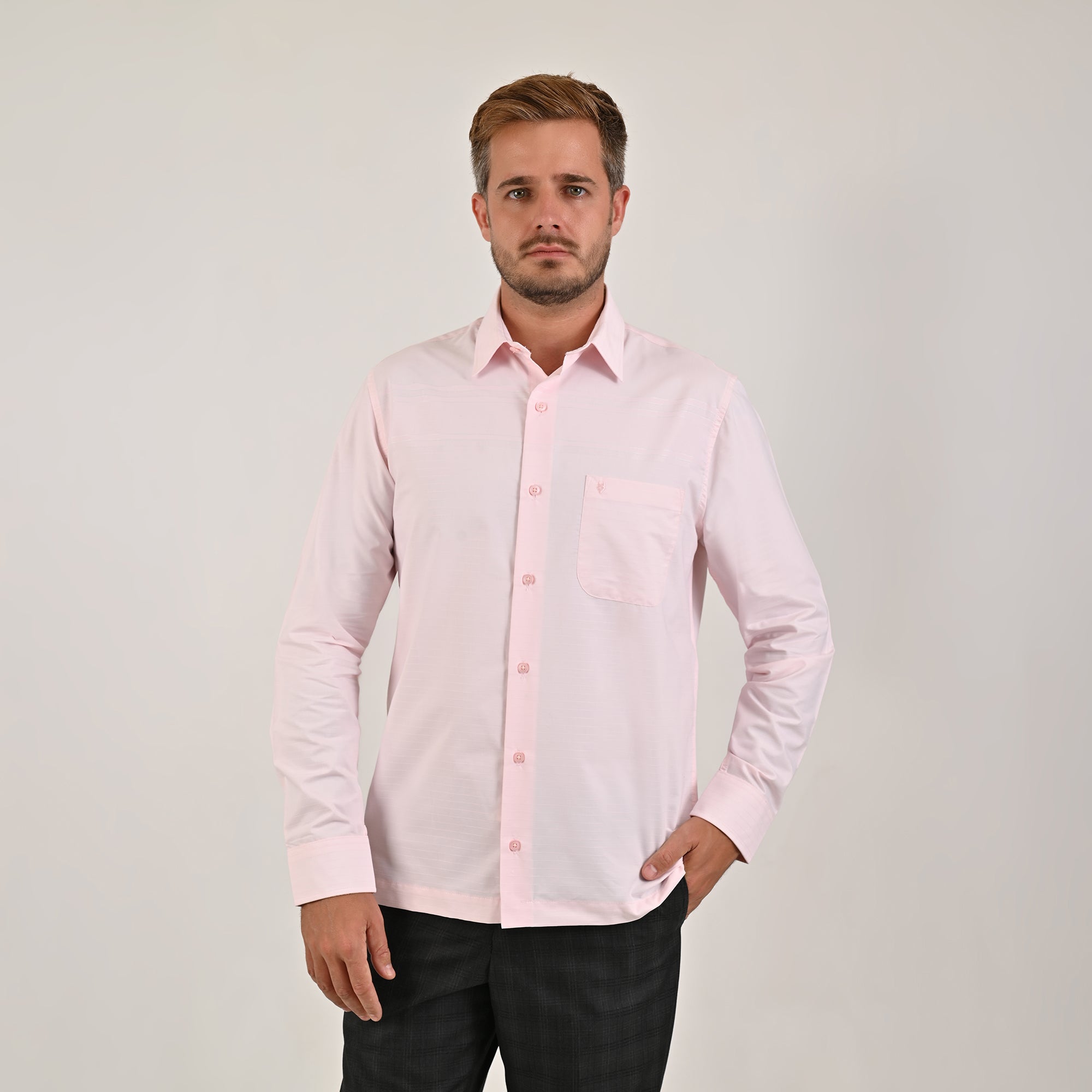 Camisa Yale Para Caballero Cenefa Manga Larga Classic Fit 4719 Rosa