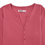 Playera Para Dama Supply Company Manga Larga Cuello Henley Slim Fit B909 Rosa