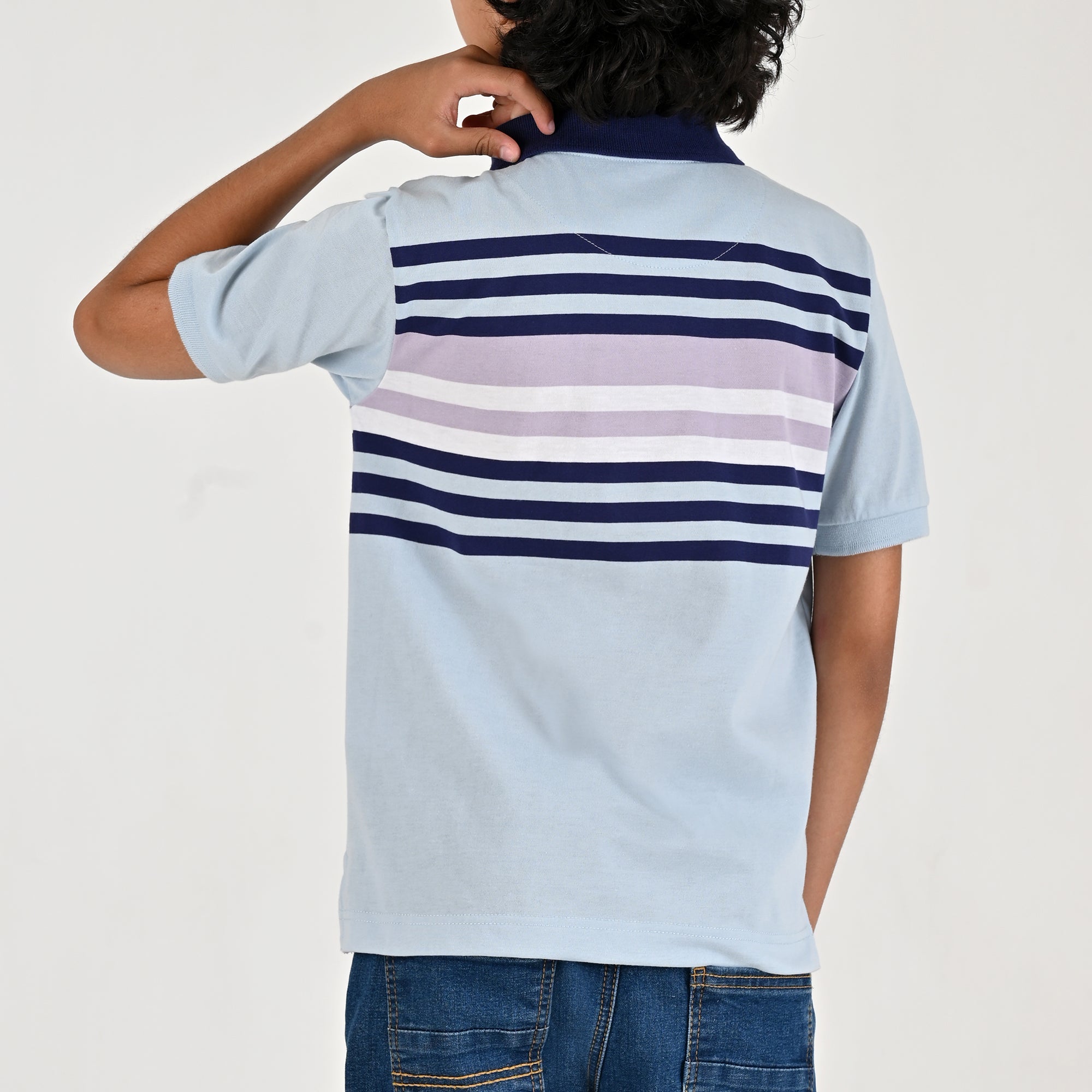 Playera Yale Boys Cuello Polo Manga Corta Fit 7389 Azul