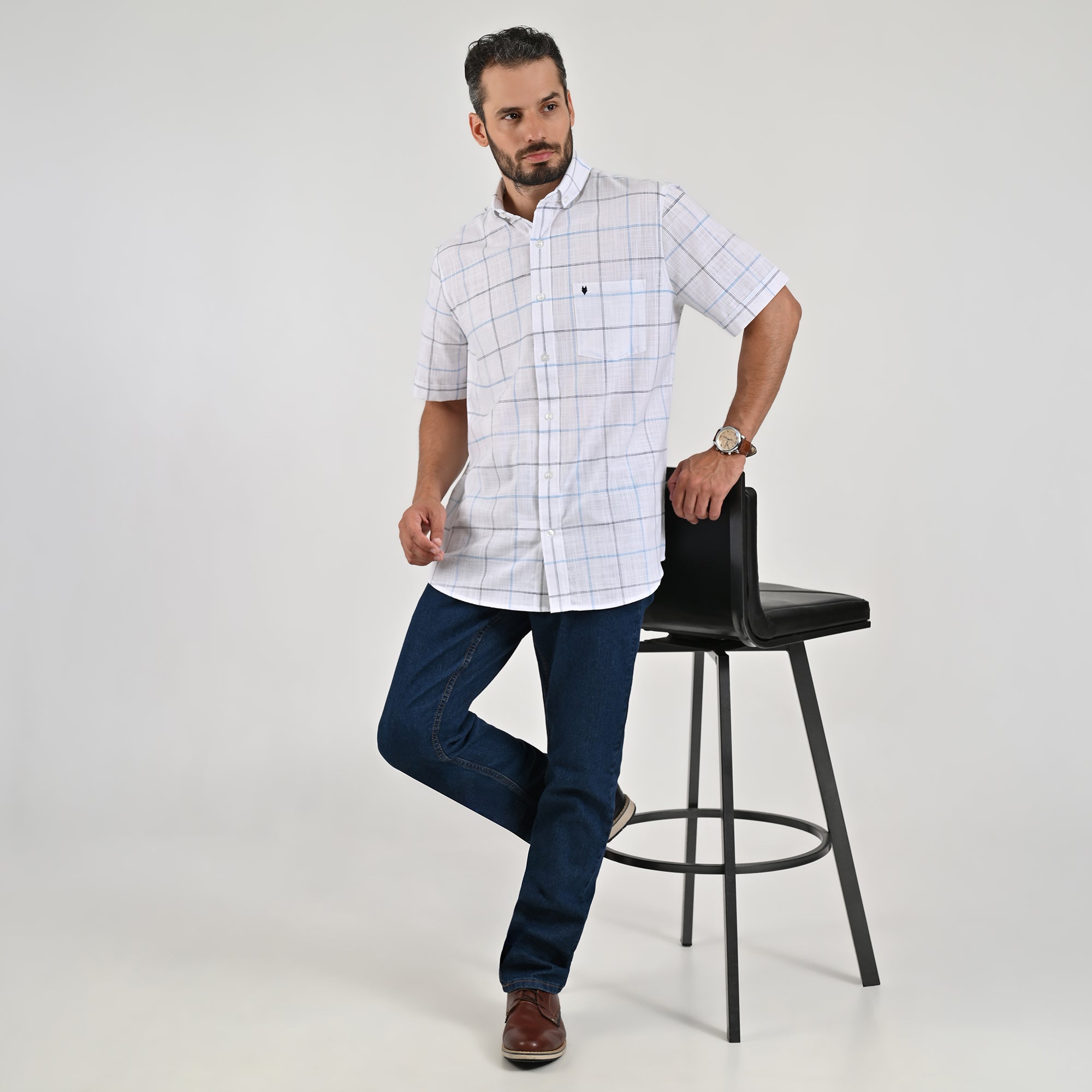 Camisa Yale Para Caballero Manga Corta Regular Fit 4652 Blanco