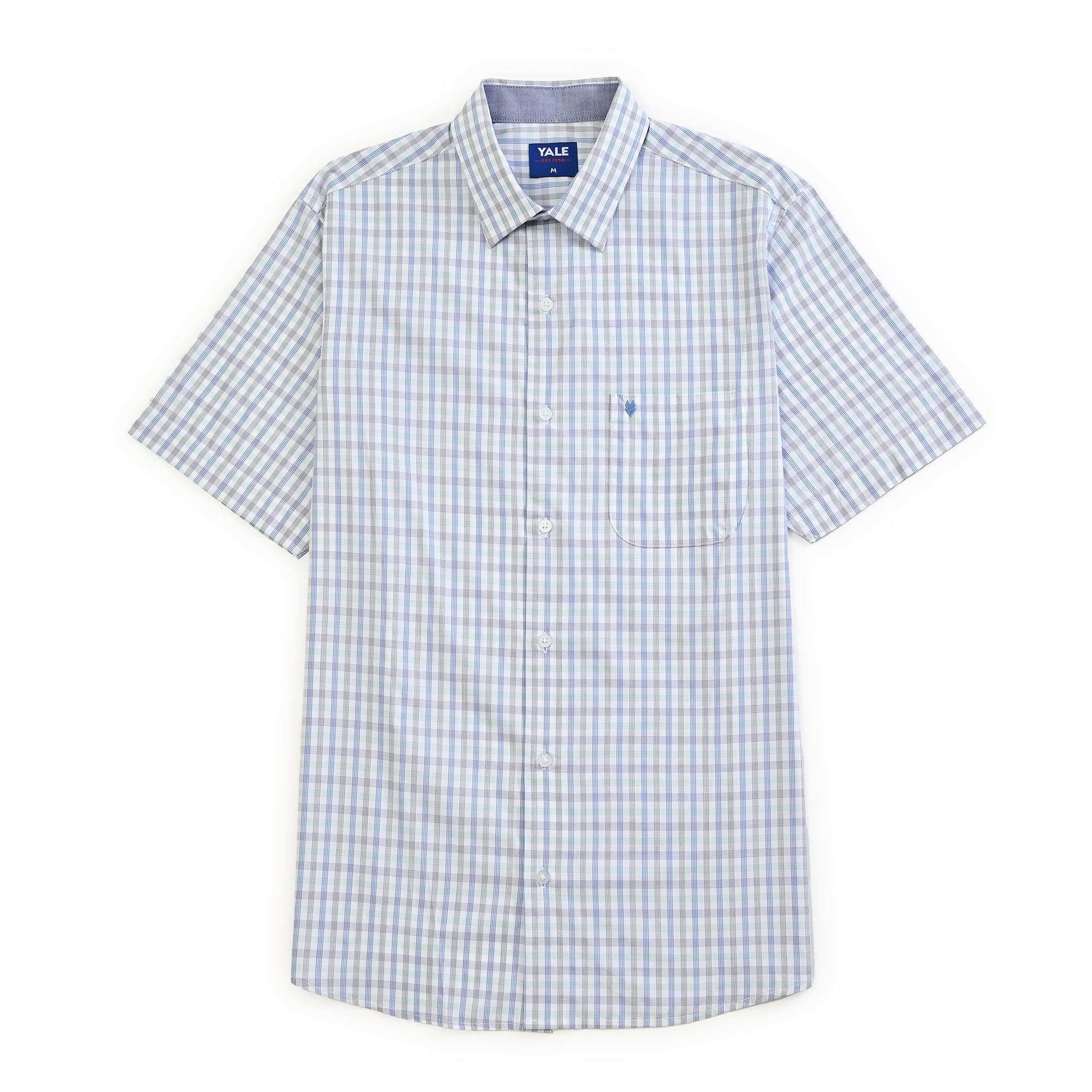 Camisa Yale Para Caballero Manga Corta Regular Fit 5206 Azul Medio