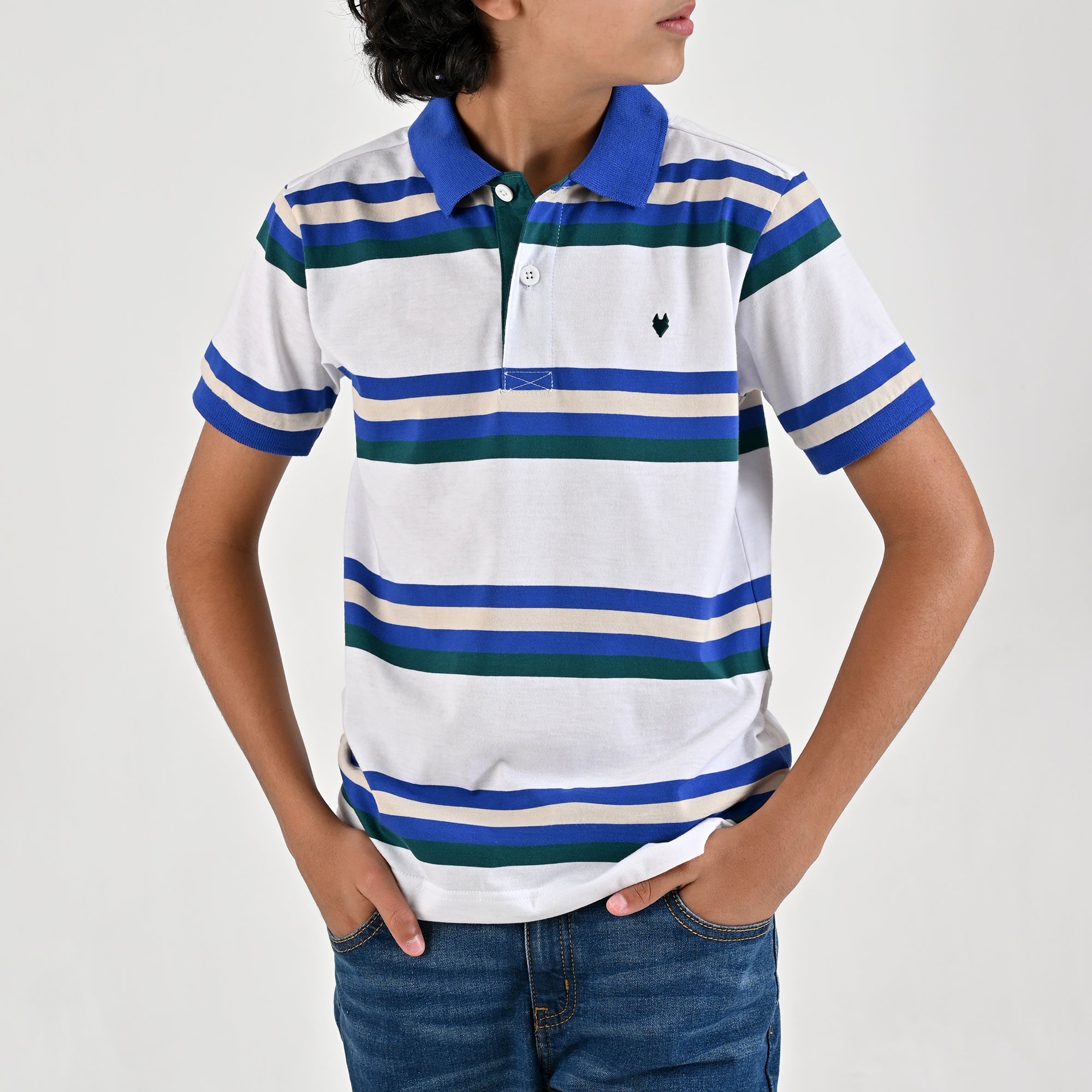 Playera Yale Boys Cuello Polo Manga Corta Fit 7387 Blanco