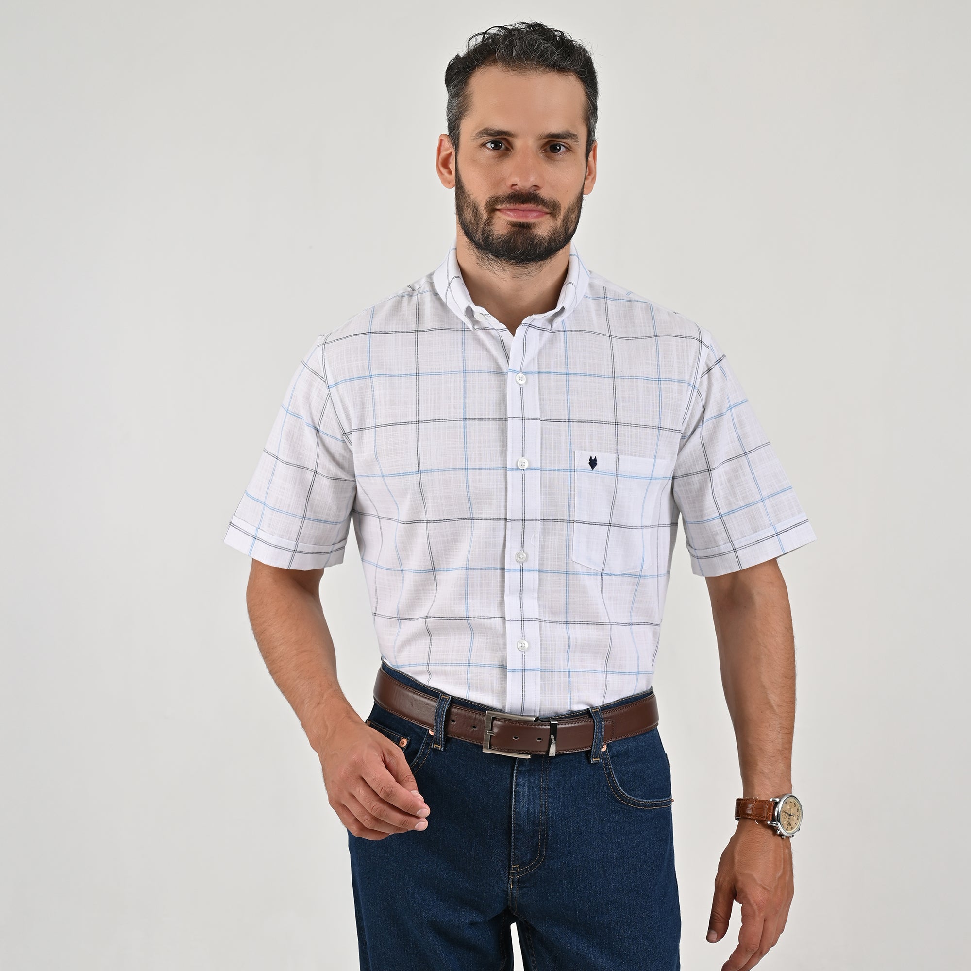 Camisa Yale Para Caballero Manga Corta Regular Fit 4652 Blanco