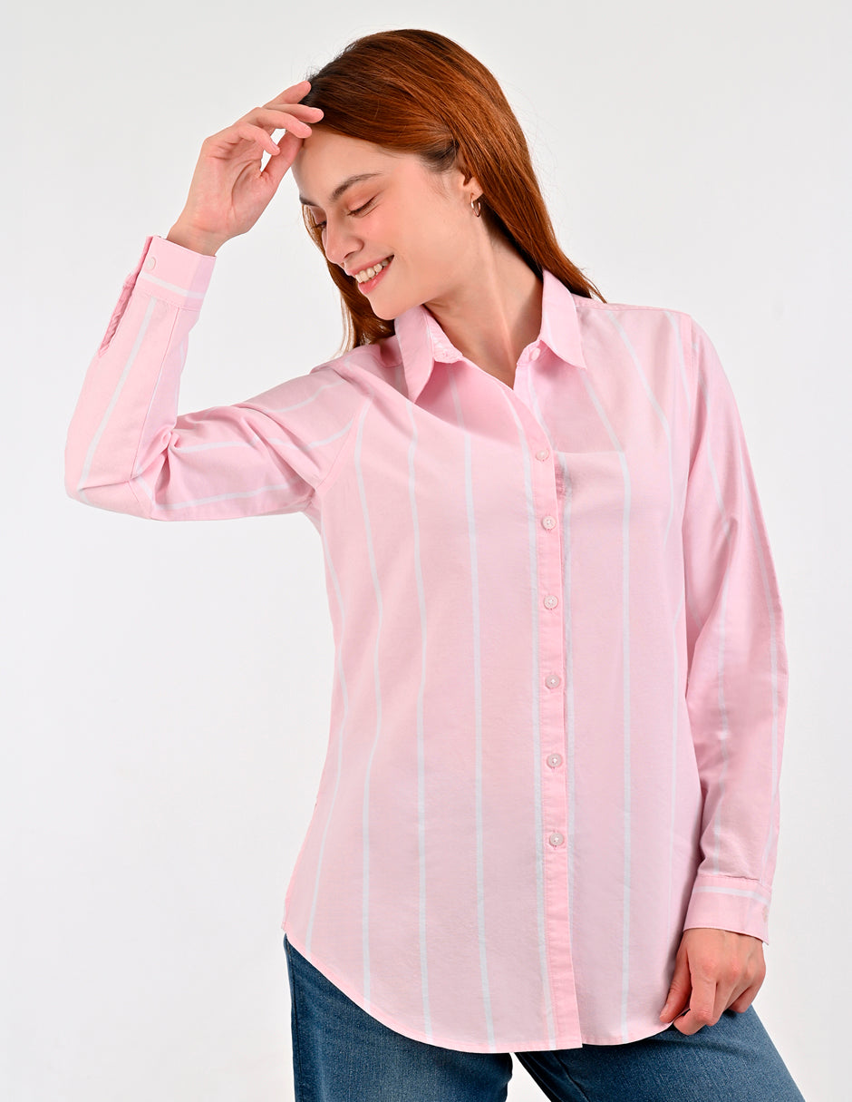 Blusa Para Dama Supply Company Manga Larga Tipo Camisera Fit 4570 Rosa