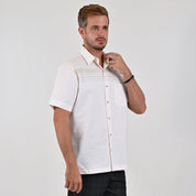 Camisa Yale Para Caballero Cenefa Manga Corta Classic Fit 4713 Beige