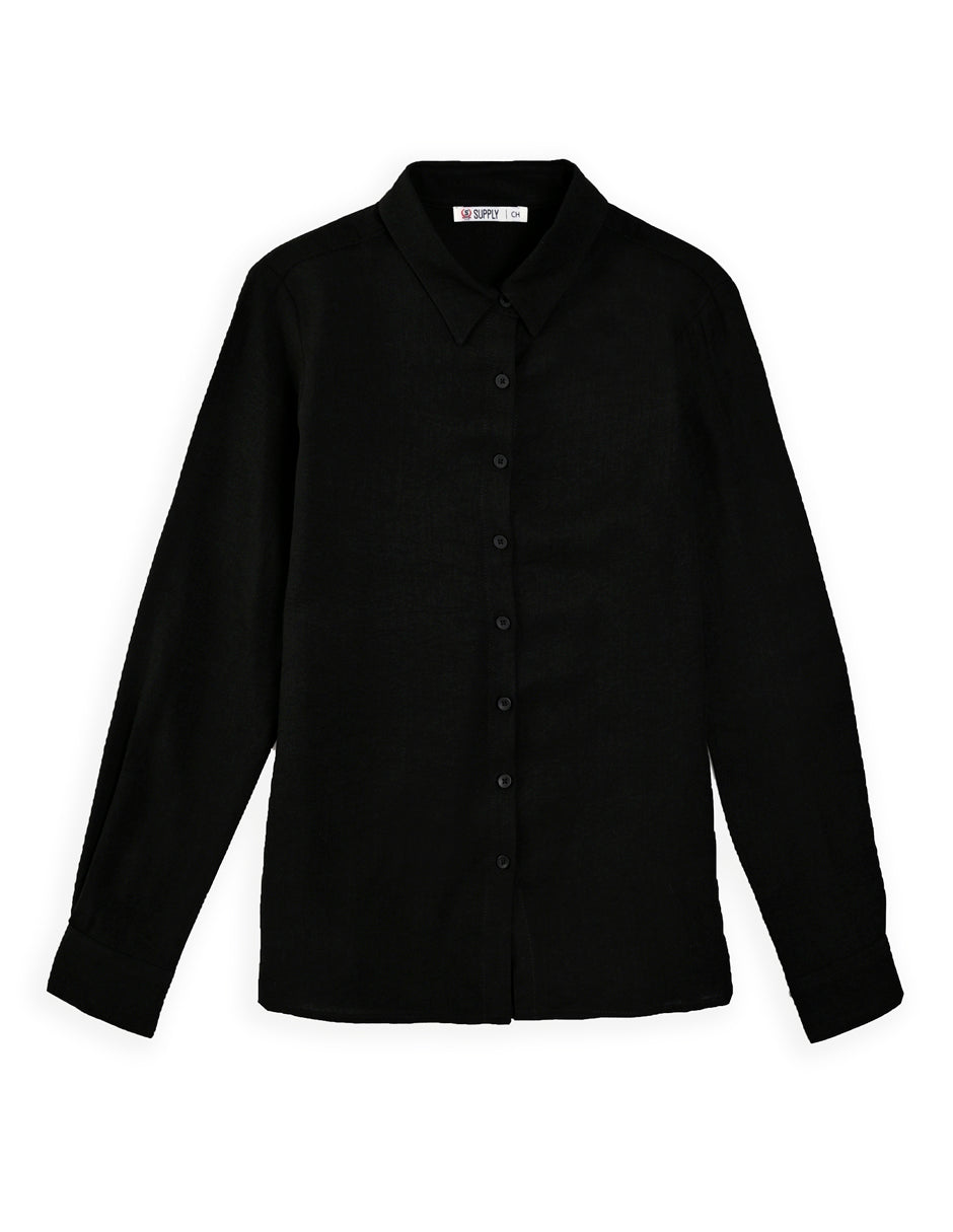 Blusa Para Dama Supply Company Manga Larga Tipo Camisera Fit 4566 Negro