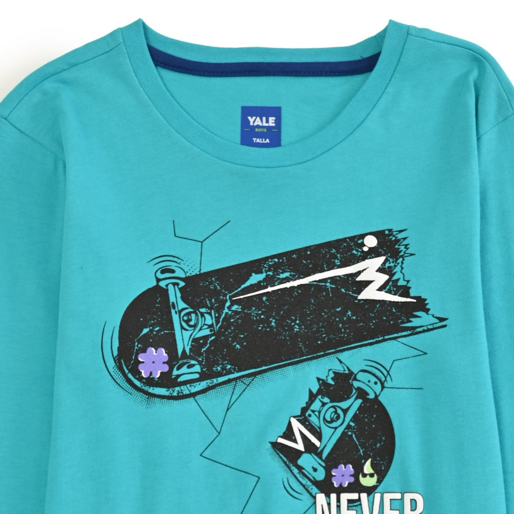 Playera Yale Boys Cuello Redondo Manga Larga Fit 6961 Verde Agua