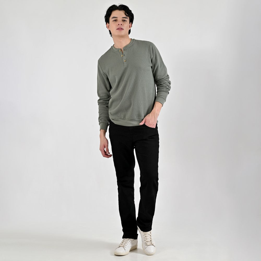 Playera Caballero Supply Company Manga Larga Cuello Henley Slim Fit A909 Verde Militar