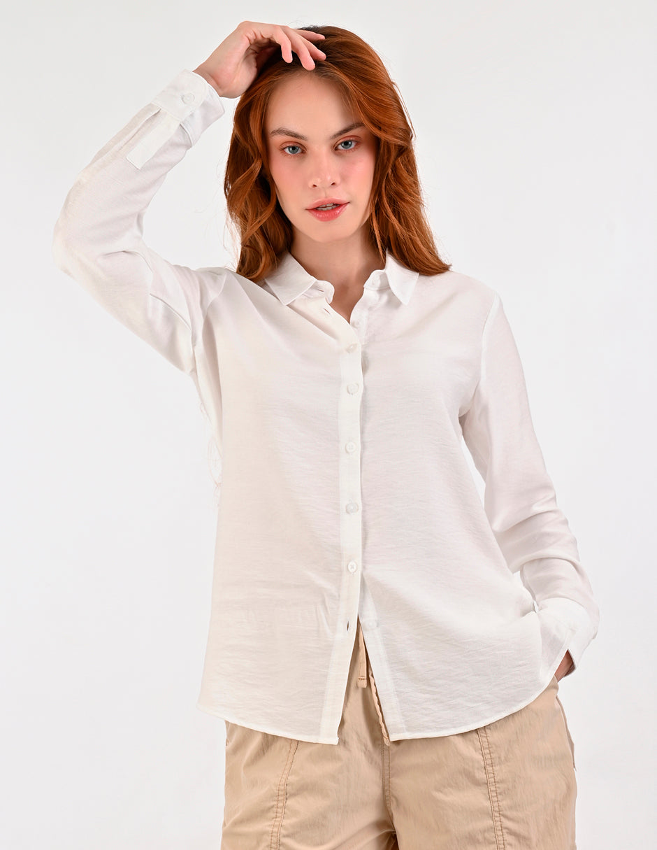 Blusa Para Dama Supply Company Manga Larga Tipo Camisera Fit 4566 Blanco
